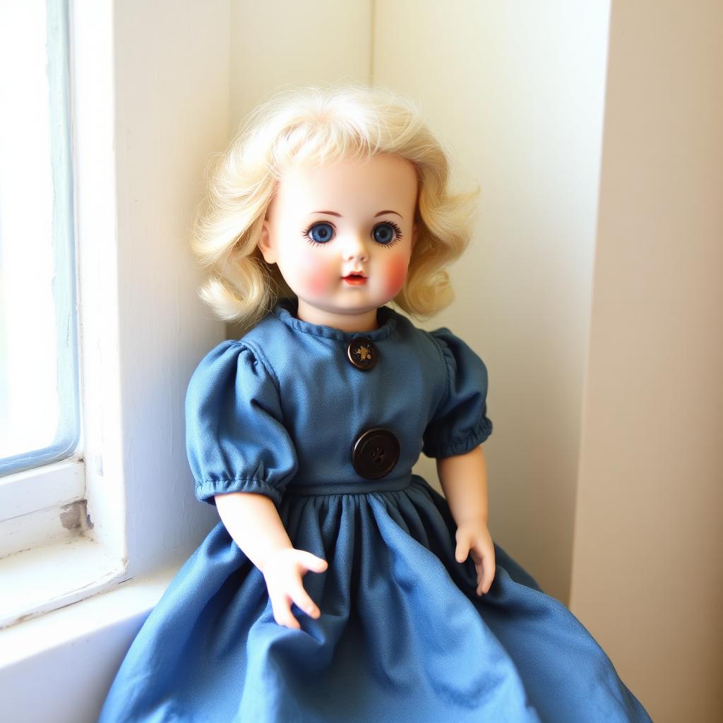 Antique porcelain doll, one eye replaced